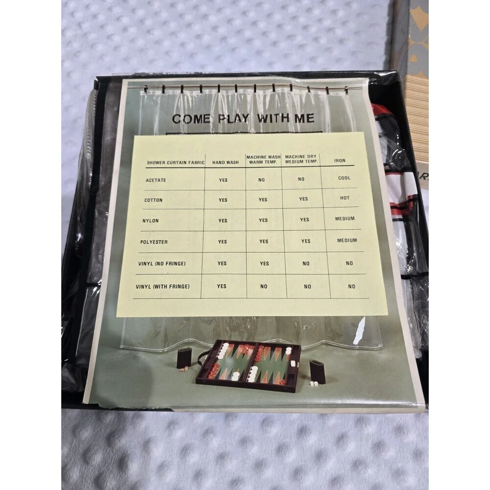 Vintage Shower Curtain New Backgammon USA Made Come Play With Me Original Box